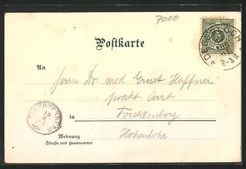 Lithographie Degerloch, Aussichtsturm, Bergbahn