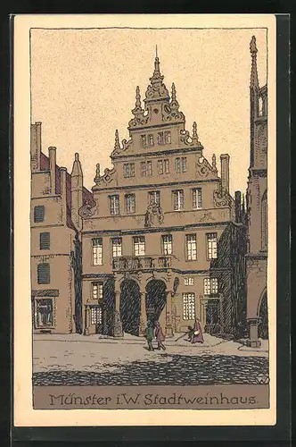 Steindruck-AK Münster i. W., Gasthaus Stadtweinhaus