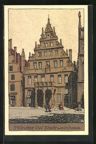 Steindruck-AK Münster i. W., Gasthaus Stadtweinhaus