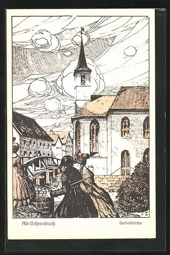 Künstler-AK Schwabach, Spitalkirche in der Altstadt