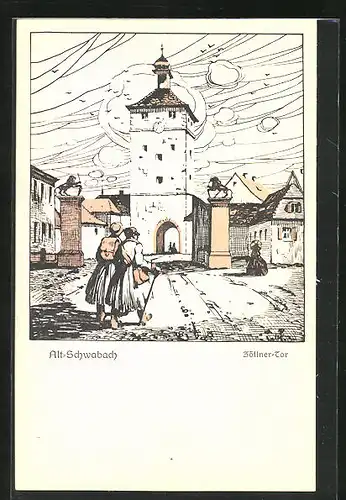 Künstler-AK Schwabach, Zöllner-Tor in der Altstadt