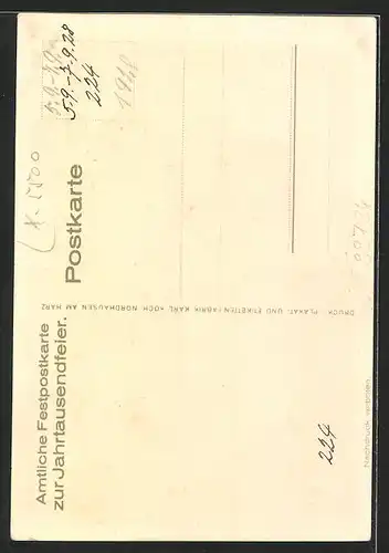 Steindruck-AK Nordhausen /Harz, 1000 Jahrfeier der Stadt 1927