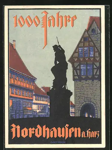 Künstler-AK Nordhausen /Harz, 1000 Jahrfeier der Stadt 1927, Festpostkarte