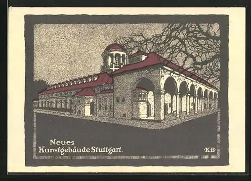 Steindruck-AK Stuttgart, Neues Kunstgebäude