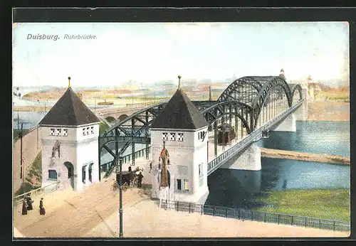 AK Duisburg, Ruhrbrücke mit Strassenbahn