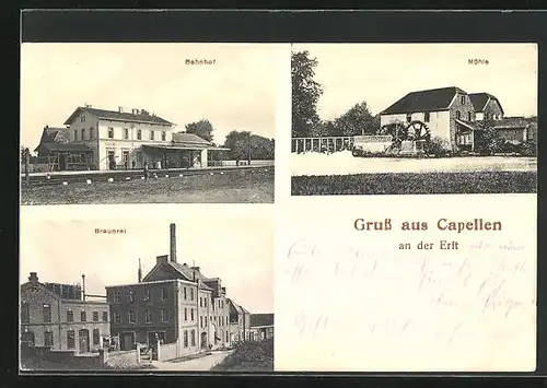 AK Capellen a. d. Erft, Bahnhof, Brauerei und Mühle