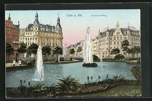 Goldfenster-AK Köln-Neustadt, Fontänen am Deutschen Ring
