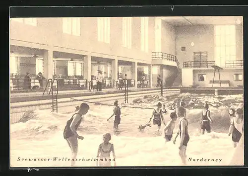 AK Norderney, Seewasser-Wellenschwimmbad, Innenansicht