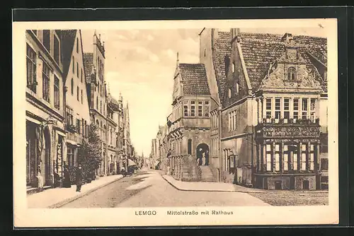 AK Lemgo, Mittelstrasse mit Rathaus