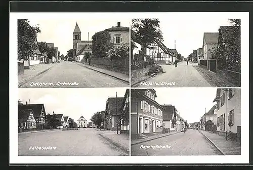 AK Oetigheim, Kirchstrasse, Rebgartenstrasse, Bahnhofstrasse