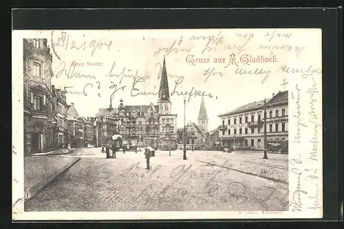 AK M.-Gladbach, Alter Markt mit Hotel und Kirche