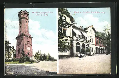 AK Rochlitz, Hotel und Pension Rochlitzerberg, Friedrich-August-Turm