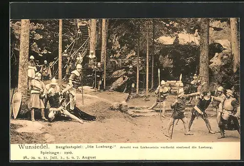 AK Wunsiedel, Bergfestspiel: Die Losburg 1906, Arnold von Liebenstein verflucht sterbend die Losburg