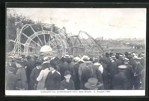 AK Zeppelin bei Echterdingen nach dem Brand, 1908
