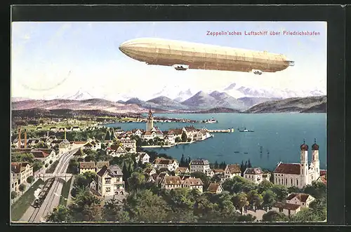 AK Friedrichshafen, Zeppelin über der Stadt