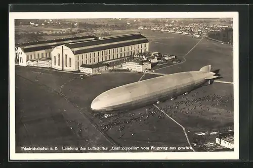 AK Friedrichshafen, Fliegeraufnahme der Landung des Luftschiffes Graf Zeppelin