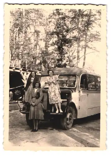 6 Fotografien Bus Mercedes Benz, Reisebus der Fa. Omnibus-König in Wildbad & an der Bärenhöle 1949 /50