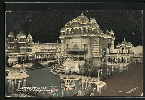 AK London, Japan-British Exhibition 1910, Congress Hall by Night, Ausstellung