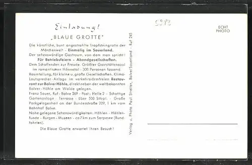 AK Balve / Sauerland, Blaue Grotte im Restaurant zur Balver Höhle