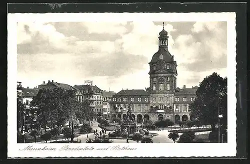 AK Mannheim, Paradeplatz und Rathaus