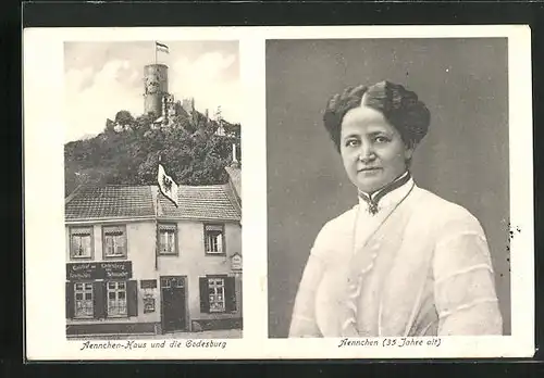 AK Bonn-Bad Godesberg, Aennchen-Haus mit Gasthaus zum Godesberg, Godesburg, Porträt Aennchen