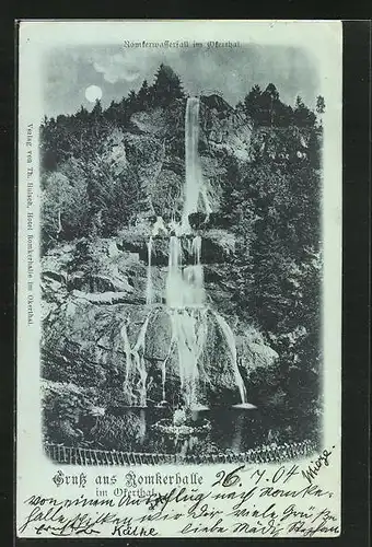 Mondschein-AK Romkerhalle, Romkerwasserfall im Okerthal