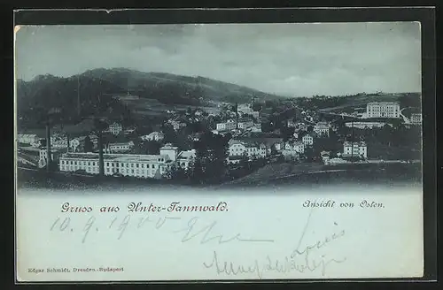 Mondschein-AK Unter-Tannwald, Panoramablick von Osten