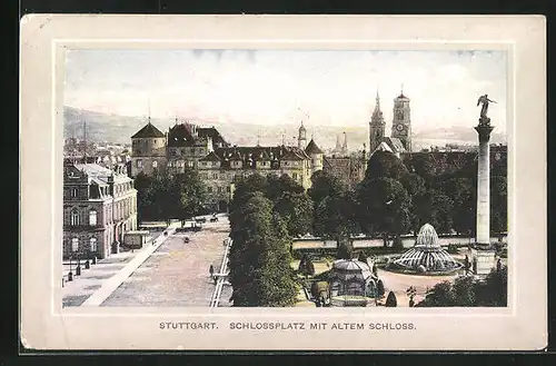 AK Stuttgart, Schlossplatz mit altem Schloss