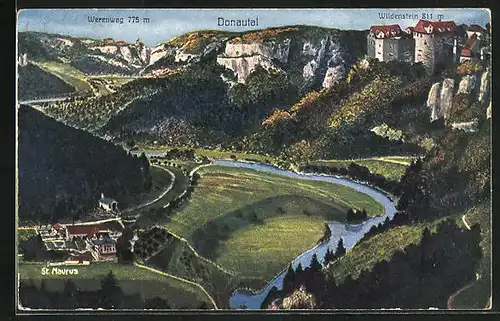 AK Leibertingen, Landkarte mit St. Maurus und Burg Wildenstein