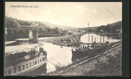 AK Lustin, gesprengte Brücke