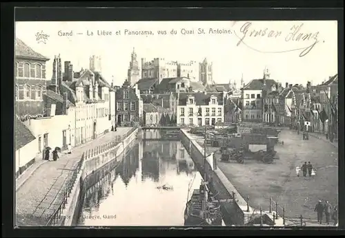AK Gand, la Liéve et Panorama, vus du Quai St. Antoine