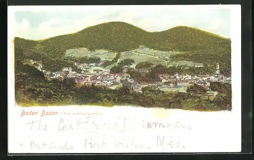 Glitzer-Perl-AK Baden-Baden, Panoramablick vom Friesenberg