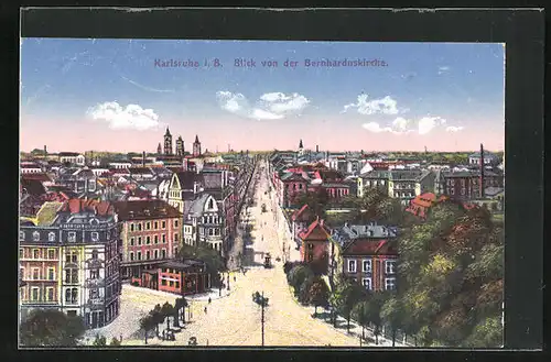 AK Karlsruhe, Blick von der Bernharduskirche