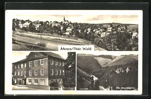 AK Meura / Thür. Wald, Gasthaus Meurastein, Meurasteine, Gesamtansicht