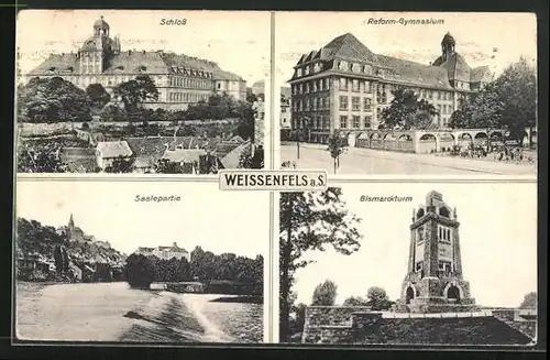 AK Weissenfels a. S., Schloss, Bismarckturm, Reform-Gymnasium
