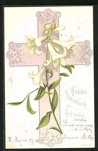 AK Kreuz mit Blumenschmuck, Herzlichen Segenswunsch zum Konfirmation