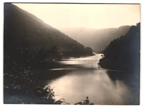 5 Fotografien unbekannter Fotograf, Ansicht Urfttalsperre, Sperrmauer am Obersee, Stausee mit Insel und Zulauf 1926