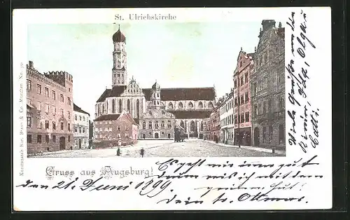 Goldfenster-AK Augsburg, St. Ulrichskirche mit leuchtenden Fenstern