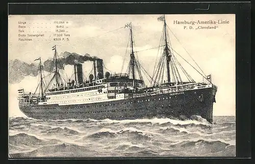 AK Passagierschiff Cleveland in unruhiger See, Hamburg-Amerika-Linie