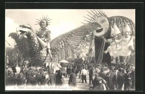 AK Nice, Carnaval 1906, Char de S. M. Carnaval, Fasching