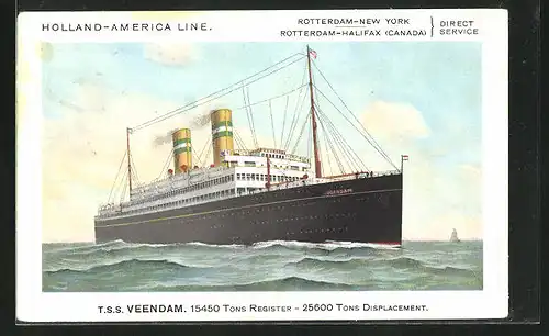 AK Passagierschiff T. S. S. Veendam im Liniendienst zwichen Rotterdam und New York, Holland-America Line