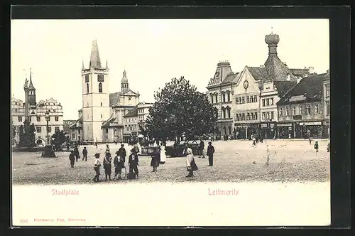 AK Leitmeritz / Litomerice, Blick auf den Stadtplatz