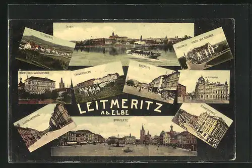 AK Leitmeritz / Litomerice, Totalansicht, Villenviertel, Ringplatz, Landwehrkaserne