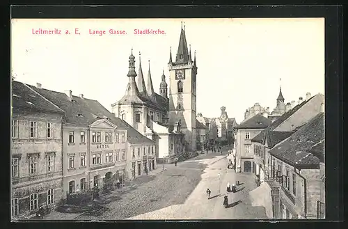AK Leitmeritz / Litomerice, Stadtkirche mit Lange Strasse
