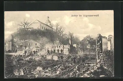 AK Autry /Argonnerwald, Gebäuderuinen in der Ortschaft
