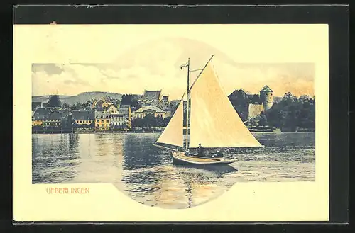 AK Ueberlingen, Segelbootspartie mit Stadtblick