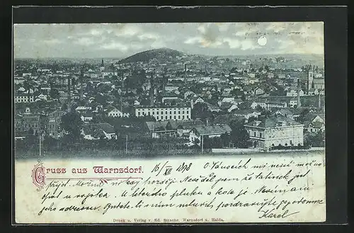 Mondschein-AK Warnsdorf / Varnsdorf, Panorama