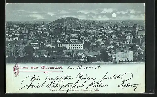 Mondschein-AK Warnsdorf / Varnsdorf, Panorama
