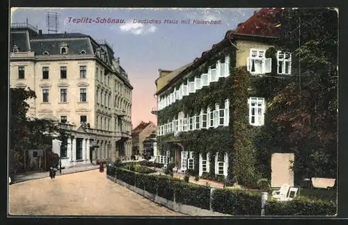 AK Teplitz Schönau / Teplice, Deutsches Haus mit Kaiserbad