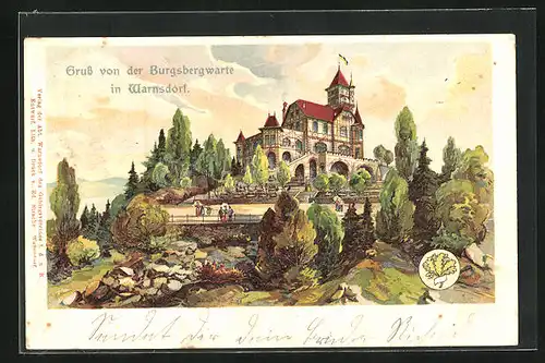 Lithographie Warnsdorf / Varnsdorf, Blick zur Burgbergwarte